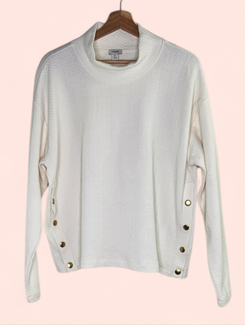 J.Crew Factory ivory herringbone quilted mockneck pullover sweater XL